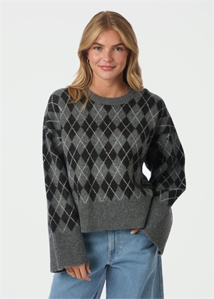 Kick check knit bluse Antracit Neo Noir 